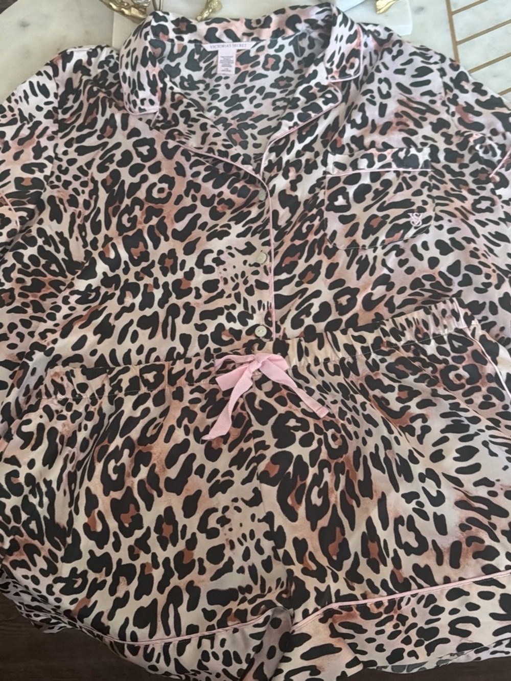 Victoria's Secret Pink & Black Leopard Satin Pajama Set